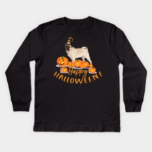 Happy Halloween Pug Fall Design Kids Long Sleeve T-Shirt